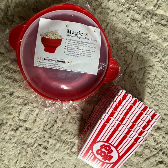 NEW!! Collapsible Silicone Microwave Hot Air Popcorn Popper Bowl with Lid-Red - Picture 9 of 9